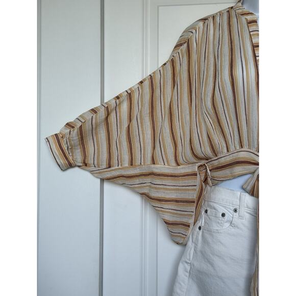ANTHROPOLOGIE Tie-Front Blouse 100%‎ Cotton Striped Relaxed Drapey XSP Boho EUC - Picture 8 of 16